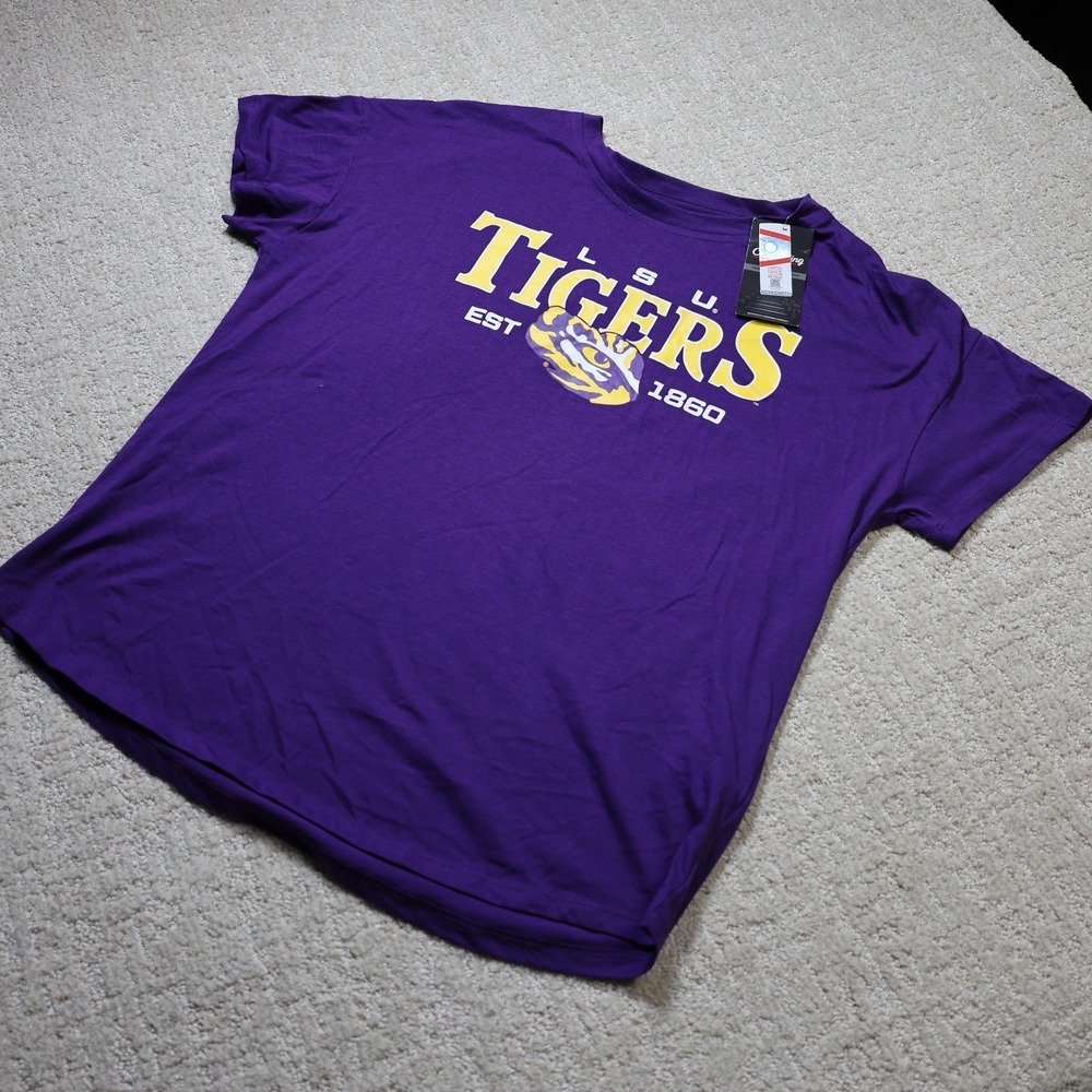 Captivating LSU Tigers T-Shirt Womens Large Purple Short Sleeve Graphic Tee NWT